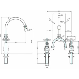 Burlington Claremont 2 Tap Hole Arch Mixer with Curved Spout (200mm centres)